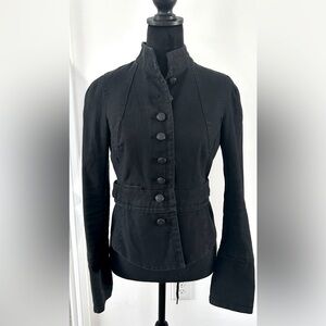 Free People Charcoal Black Military style Denim Jacket with Peplum. Size 2
